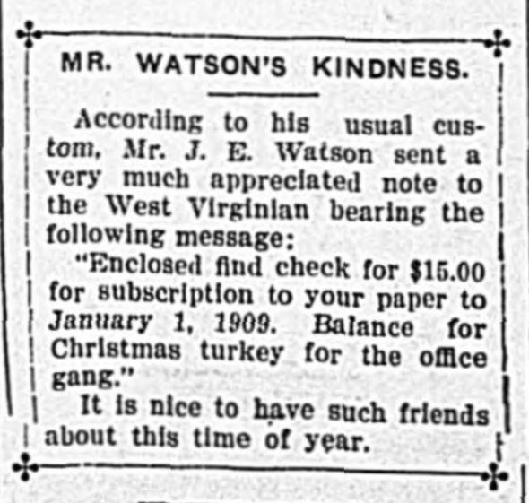 FWV 12.23.07 - pg 1 - J.E. Watson sends newspaper gift