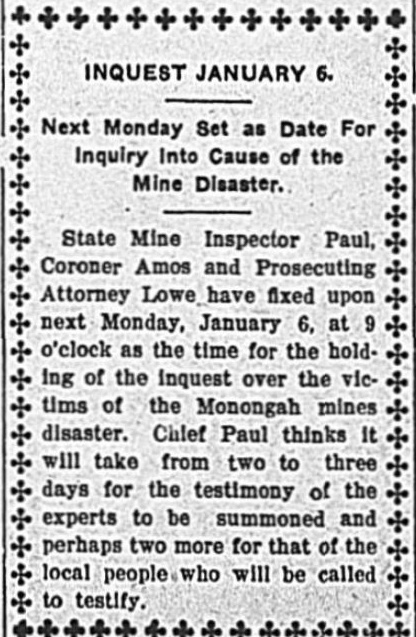 FWV 12.31.07 - pg 1 - Monongah inquest date