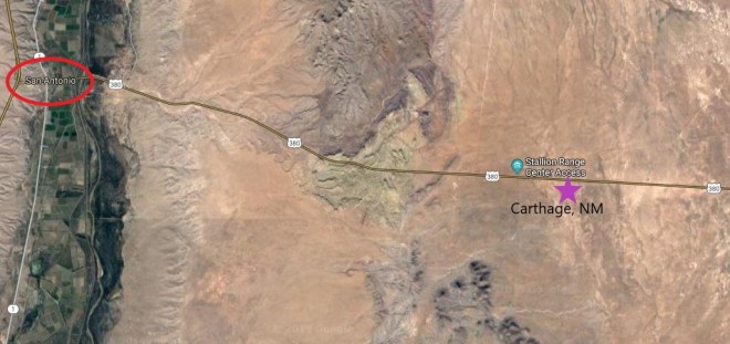 Carthage, map satellite - zoom out 3 - marked with San Antonio